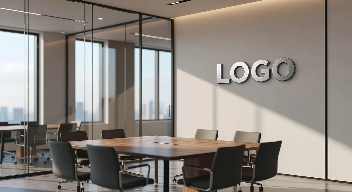 Tech Startup Premium Meeting Room Branded Virtual Office Background with Company Logo - Elegant