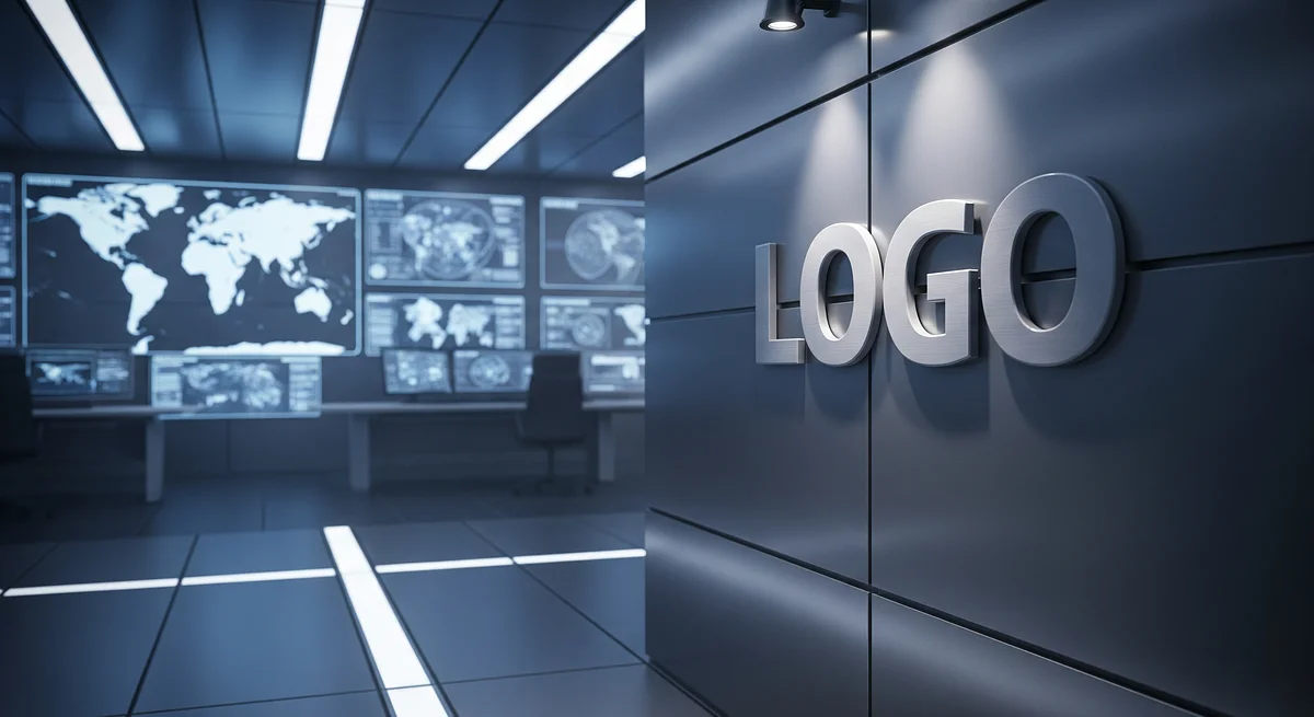 Strategic Command Room Branded Virtual Office Background with Company Logo - Corporate