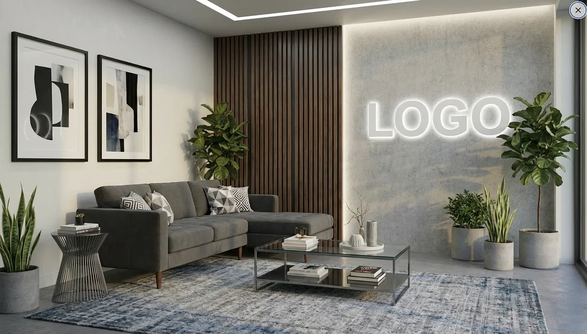 Scandinavian Office Bliss Branded Virtual Office Background with Company Logo - Creative