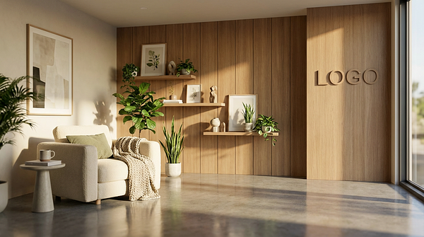 Warm Wood Studio Branded Virtual Office Background with Company Logo - Real Estate