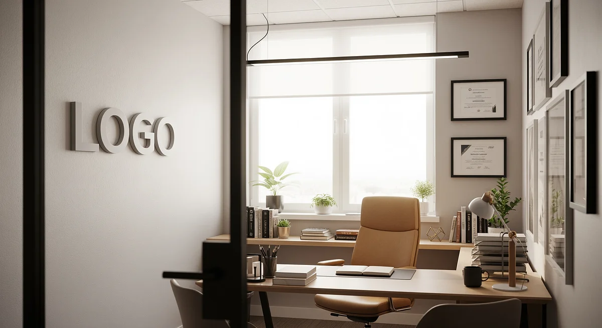 Bright Consultant Office Branded Virtual Office Background with Company Logo - Legal