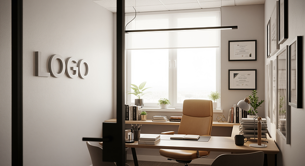 Bright Consultant Office Branded Virtual Office Background with Company Logo - Legal