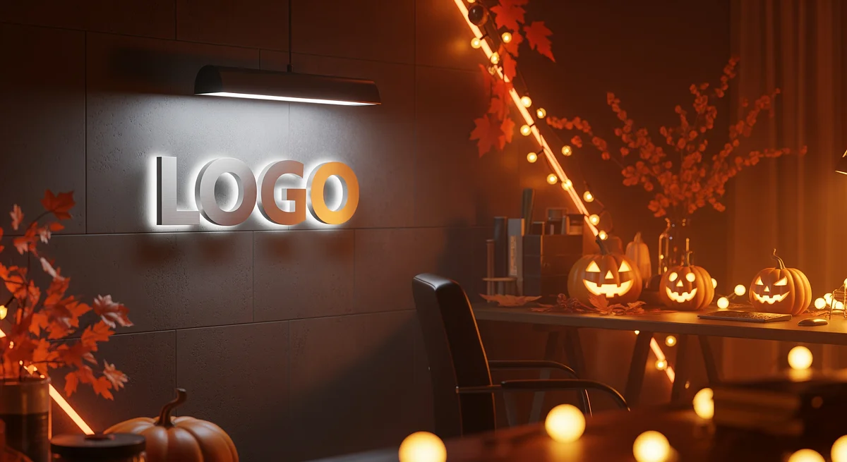 Elegant Halloween Workspace Branded Virtual Office Background with Company Logo - Seasonal