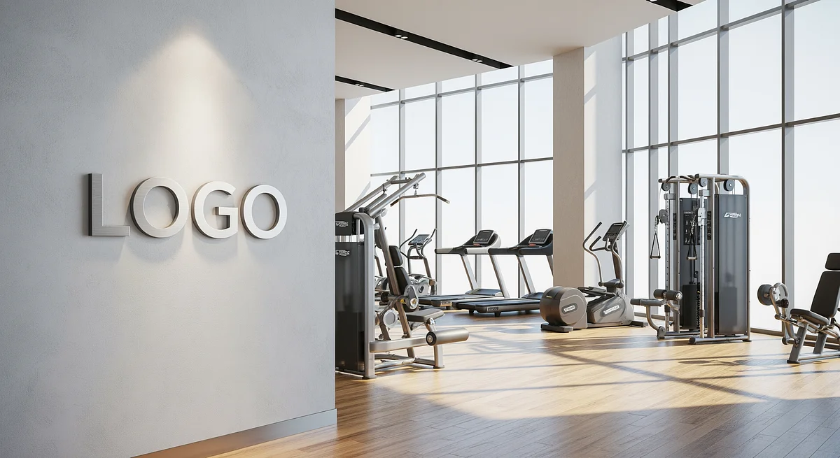 Bright Modern Gym Branded Virtual Office Background with Company Logo - Consulting