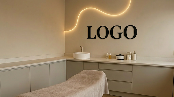 Example branded virtual background - Modern Wellness Studio style with company logo