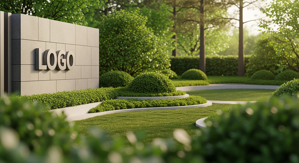 Verdant Garden Focus Branded Virtual Office Background with Company Logo - Real Estate