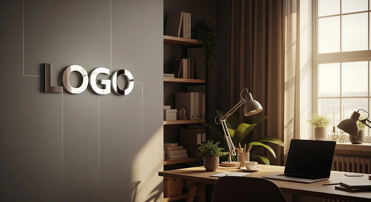 Cozy Chrome Office Branded Virtual Office Background with Company Logo - Real Estate