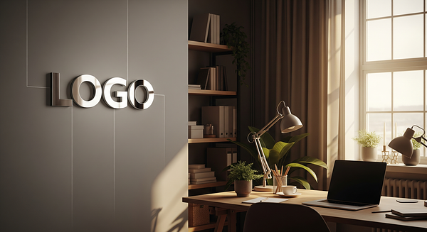 Cozy Chrome Office Branded Virtual Office Background with Company Logo - Real Estate