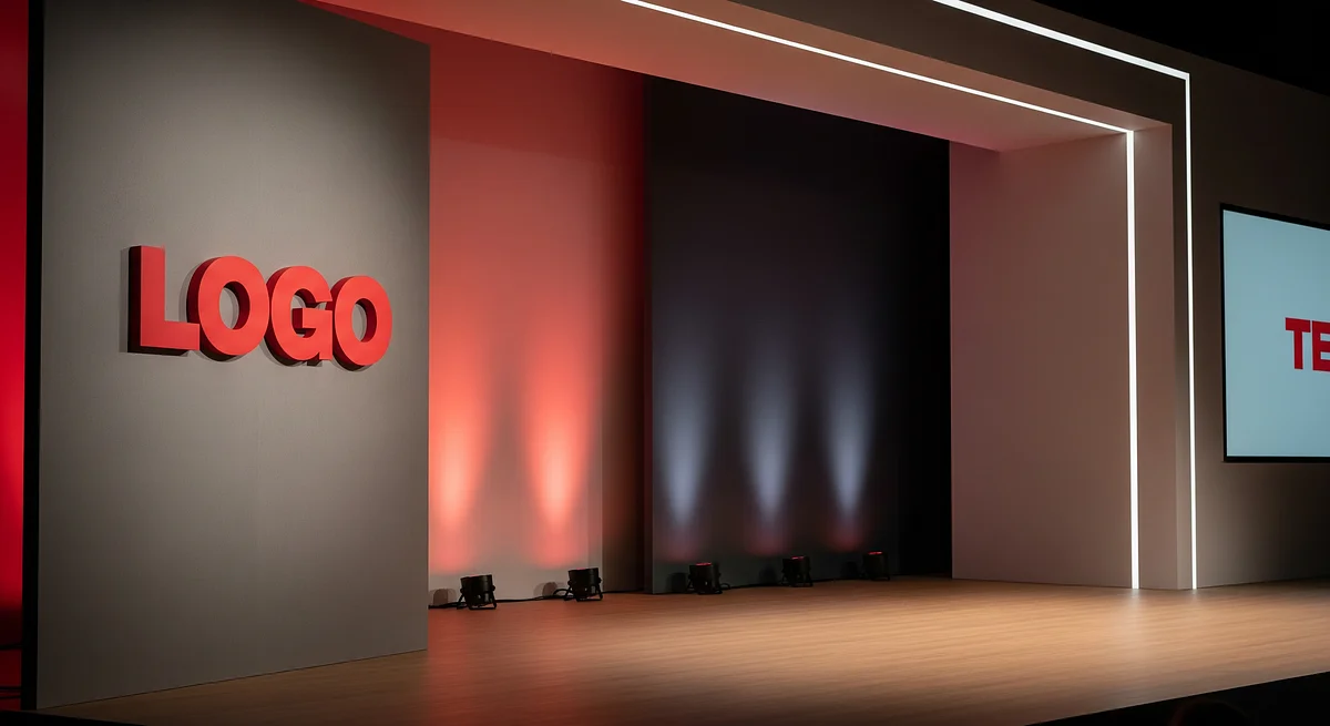 TED Talk Studio Branded Virtual Office Background with Company Logo - Creative