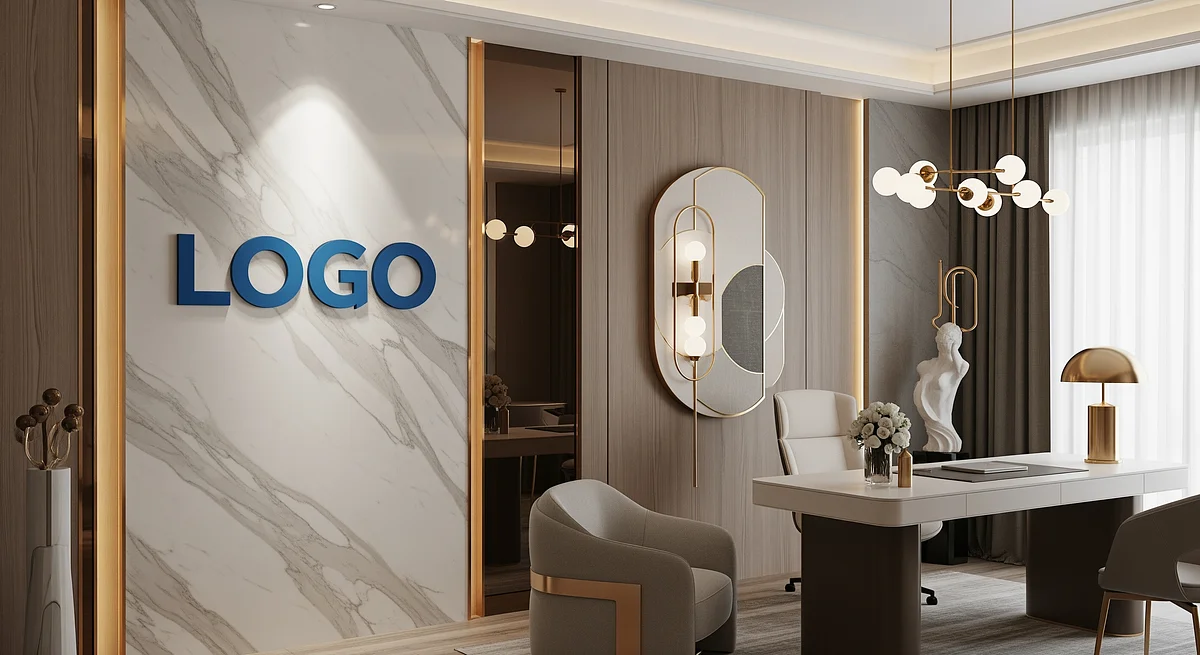 Marble Gold Elegance Branded Virtual Office Background with Company Logo - Executive