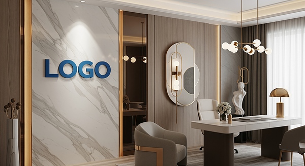 Marble Gold Elegance Branded Virtual Office Background with Company Logo - Executive