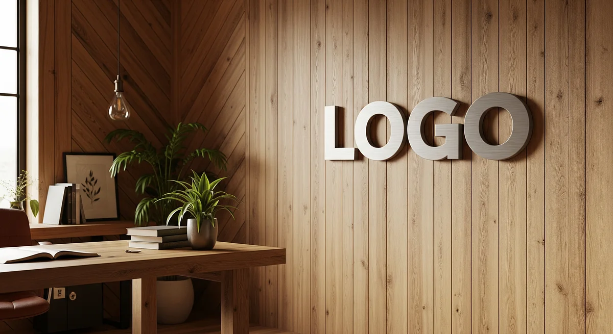 Rustic Office Elegance Branded Virtual Office Background with Company Logo - Creative