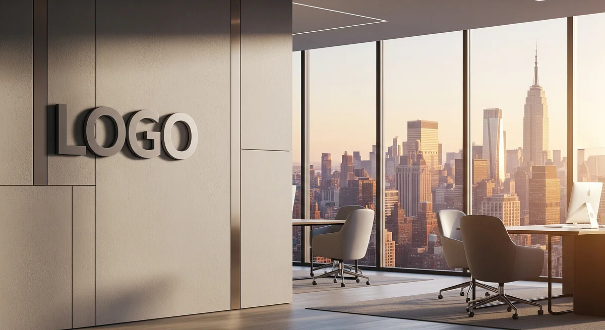 Sunset Skyline Office Branded Virtual Office Background with Company Logo - Creative