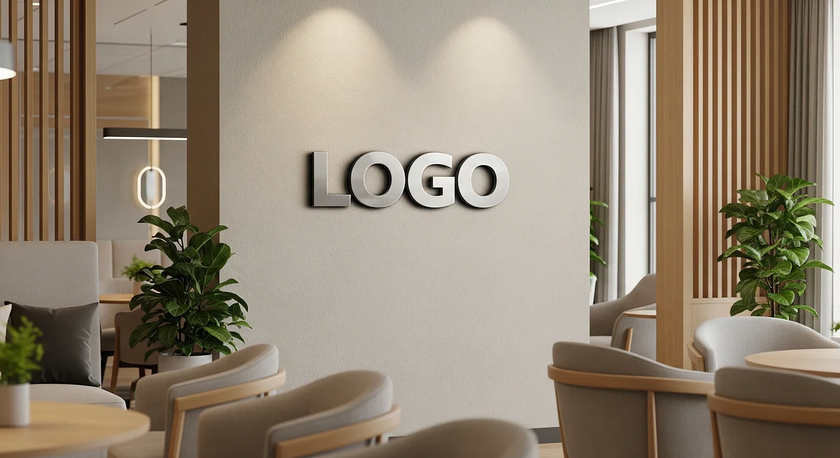 Executive Casual Lounge Branded Virtual Office Background with Company Logo - Legal