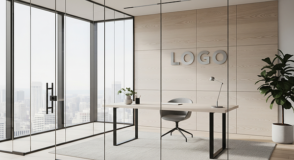 Scandinavian Glass Corner Branded Virtual Office Background with Company Logo - Executive