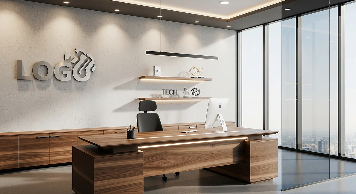 Aurora Tech Suite Branded Virtual Office Background with Company Logo - Executive