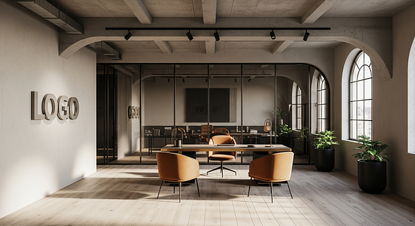 Ochre Glass Consultancy Loft Branded Virtual Office Background with Company Logo - Consulting