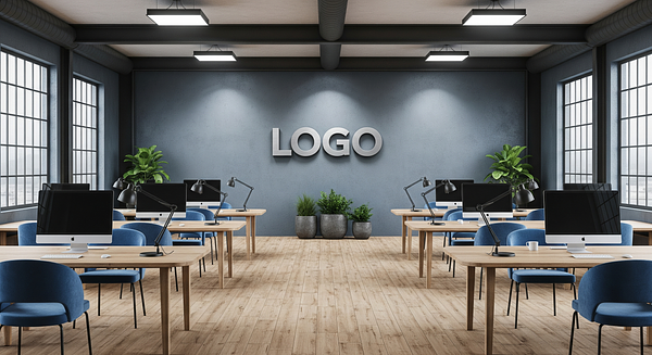 Maritime Slate Innovation Loft Branded Virtual Office Background with Company Logo - Startup