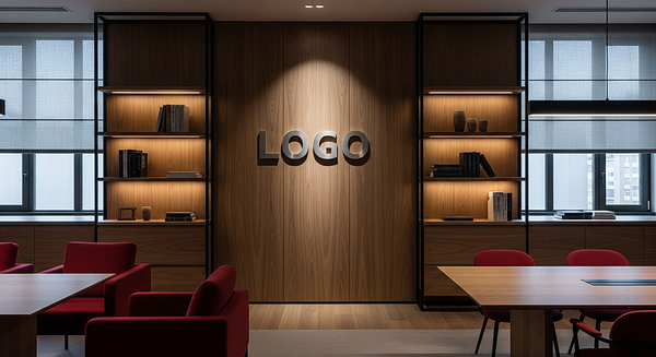 Crimson Walnut Finance Loft Branded Virtual Office Background with Company Logo - Executive