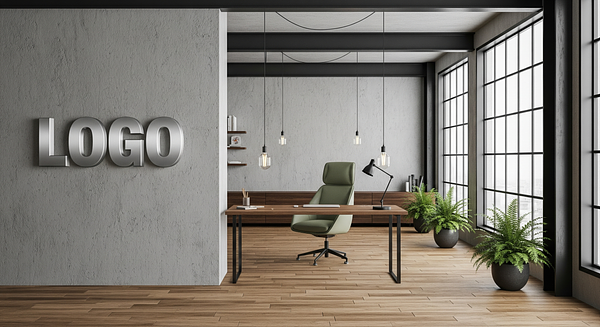 Sage Leather Innovation Loft Branded Virtual Office Background with Company Logo - Startup