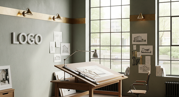 Verdigris Canal Drafting Room Branded Virtual Office Background with Company Logo - Corporate