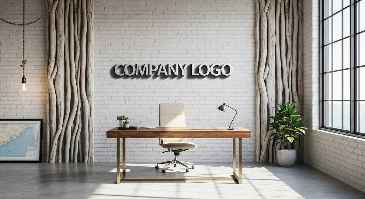 Maritime Driftwood Strategy Loft Branded Virtual Office Background with Company Logo - Corporate
