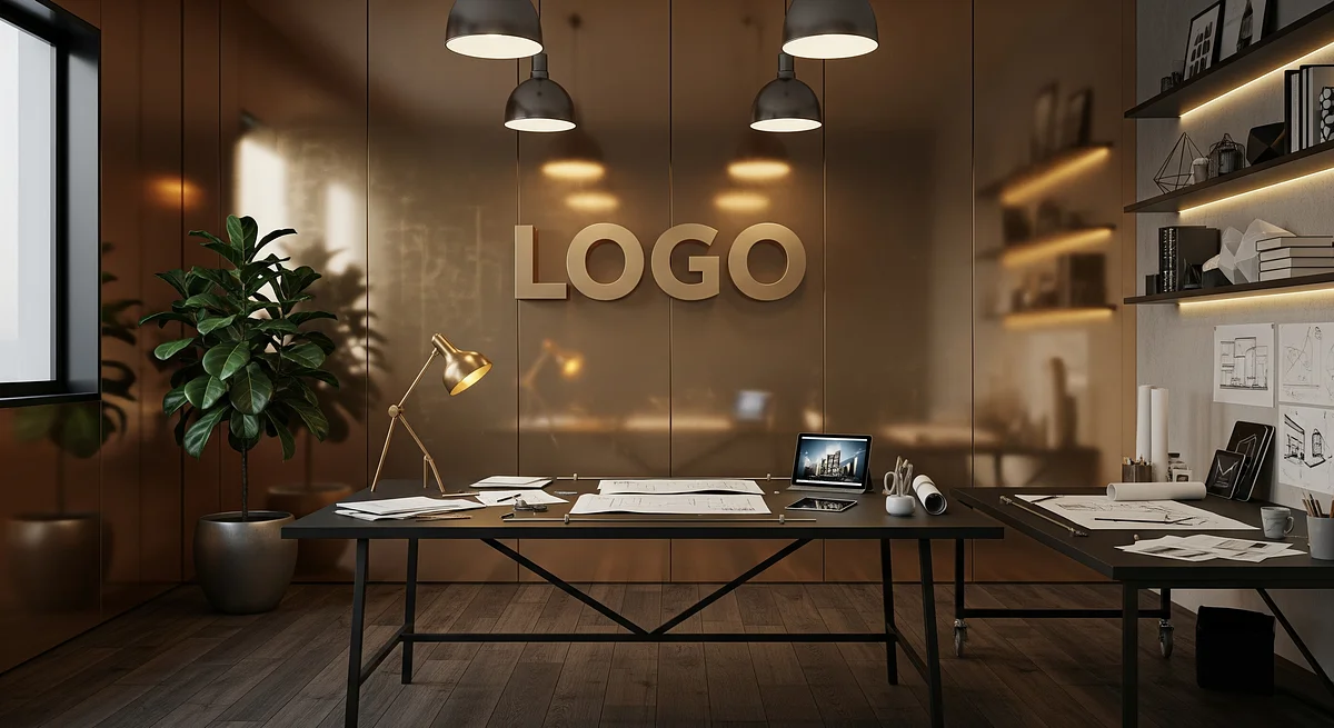 Twilight Brass Sketchroom Branded Virtual Office Background with Company Logo - Creative