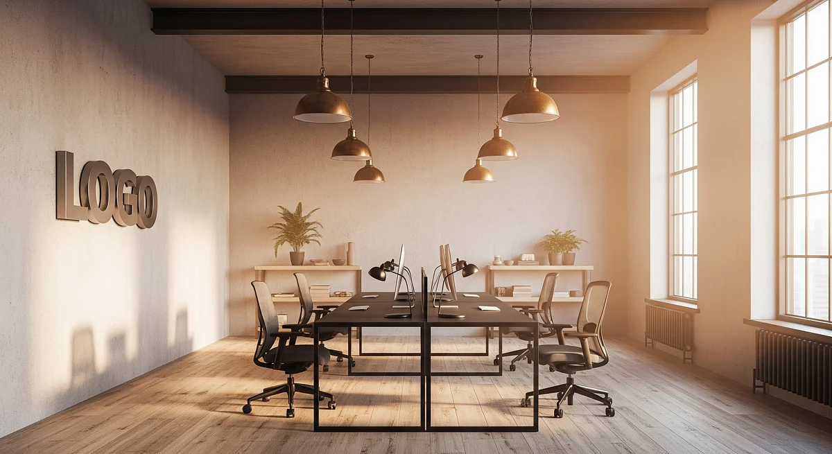 Amber Fog Innovation Loft Branded Virtual Office Background with Company Logo - Startup