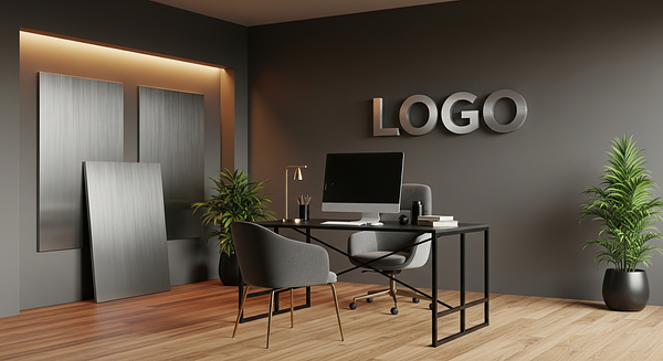 Midnight Graphite Studio Branded Virtual Office Background with Company Logo - Creative