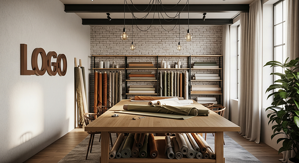 Amberwave Textile Atelier Branded Virtual Office Background with Company Logo - Creative