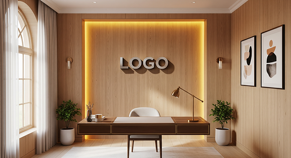 Saffron Oak Horizon Den Branded Virtual Office Background with Company Logo - Executive