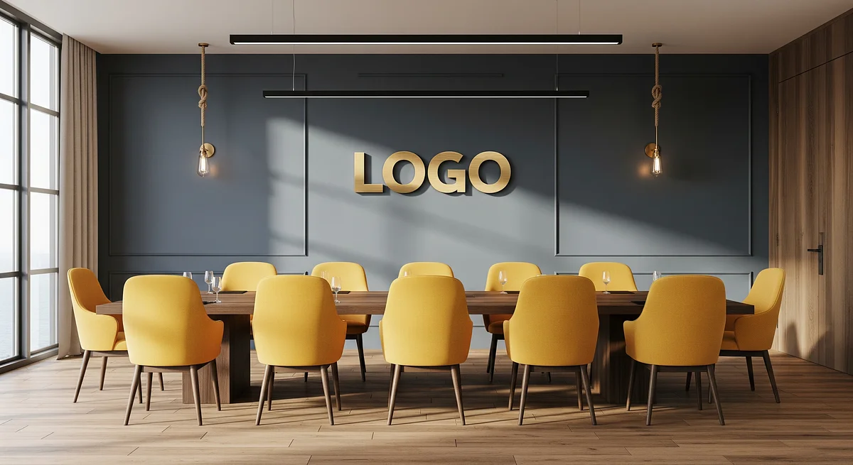 Citrine Harbor Boardroom Branded Virtual Office Background with Company Logo - Corporate