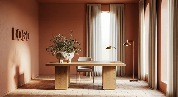 Sunlit Terracotta Analysis Den Professional Virtual Office Background for Video Calls - Consulting