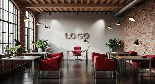 Crimson Ash Design Loft Branded Virtual Office Background with Company Logo - Creative