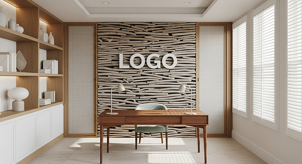 Seaside Driftwood Consultancy Corner Branded Virtual Office Background with Company Logo - Consulting