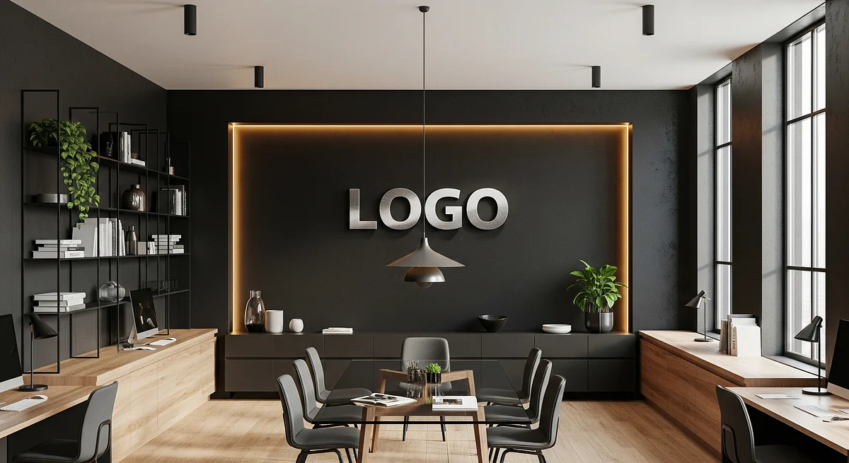 Obsidian Oak Collaboration Hub Branded Virtual Office Background with Company Logo - Corporate