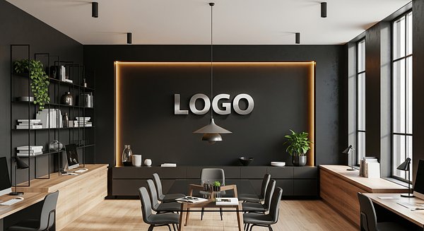 Obsidian Oak Collaboration Hub Branded Virtual Office Background with Company Logo - Corporate