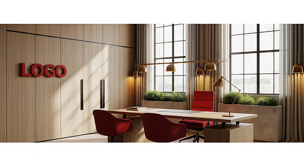 Crimson Willow Strategy Loft Branded Virtual Office Background with Company Logo - Executive