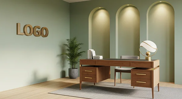 Juniper Brass Concept Den Professional Virtual Office Background for Video Calls - Consulting