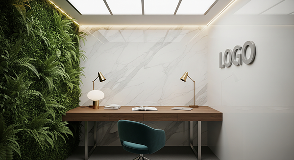 Marble Fern Innovation Alcove Branded Virtual Office Background with Company Logo - Corporate