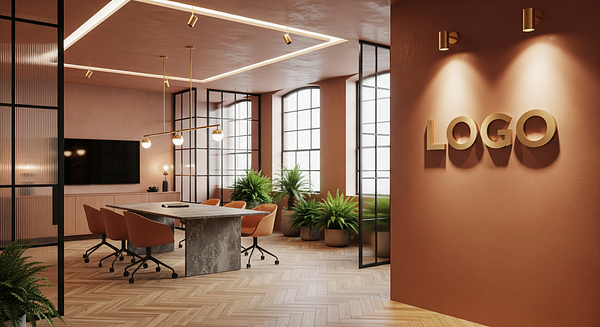 Sienna Glass Consultancy Loft Branded Virtual Office Background with Company Logo - Consulting