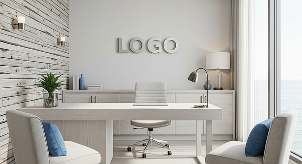 Driftwood Azure Strategy Nook Branded Virtual Office Background with Company Logo - Consulting