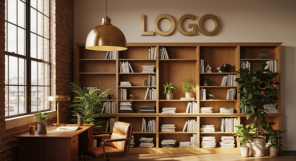 Solar Brass Reading Loft Branded Virtual Office Background with Company Logo - Creative