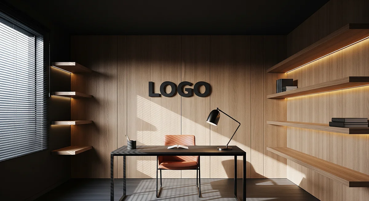 Twilight Oak Innovation Nook Branded Virtual Office Background with Company Logo - Startup