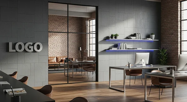 Indigo Slate Collaboration Loft Professional Virtual Office Background for Video Calls - Corporate