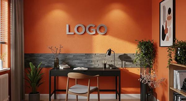 Tangerine Slate Creative Nook Professional Virtual Office Background for Video Calls - Creative