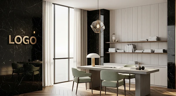 Obsidian Riviera Consultation Loft Professional Virtual Office Background for Video Calls - Executive