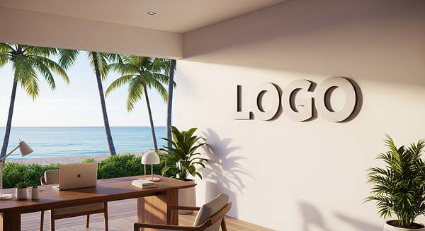 Hawaii Beach Office Branded Virtual Office Background with Company Logo - Modern