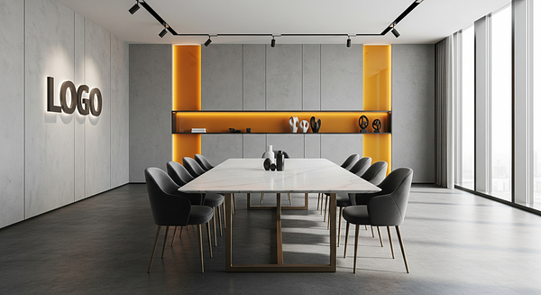 Saffron Quarry Boardroom Haven Branded Virtual Office Background with Company Logo - Executive