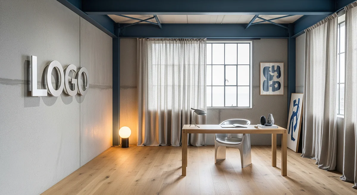 Cobalt Terrace Innovation Loft Branded Virtual Office Background with Company Logo - Creative